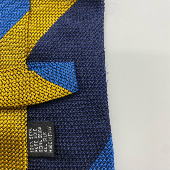 Cesare Di Pino 100% Silk Blue/Yellow Stripe Necktie Made in Italy - Picture 5 of 5